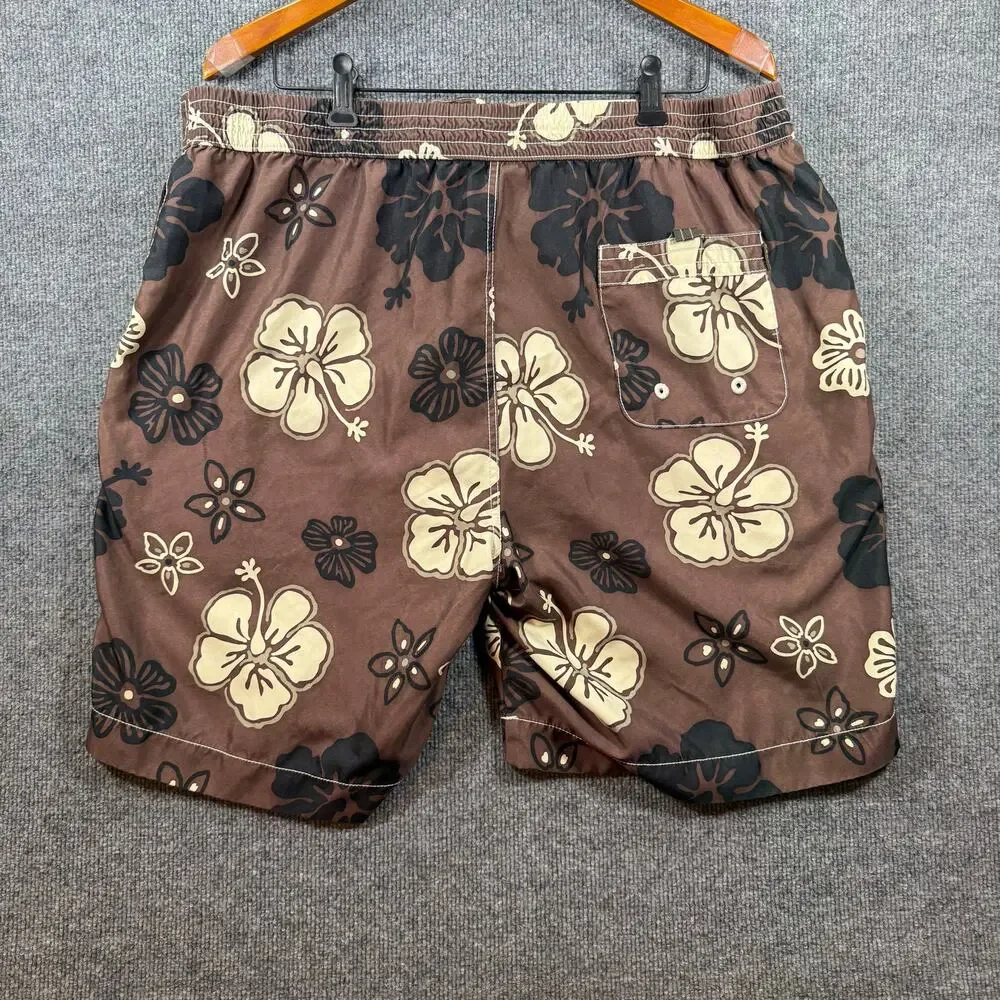 Tommy Bahama Relax Swim Shorts Men's XL Brown Floral Allover Lined Drawstring